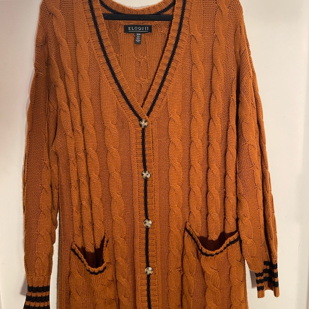 Eloquii Women's Cardigan Sweater Dress With Stripe Detail